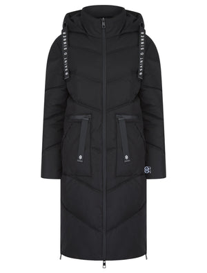BLACK QUILTED HOODED 4 POCKET PUFFER COAT