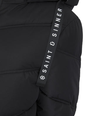 BLACK QUILTED HOODED 4 POCKET PUFFER COAT