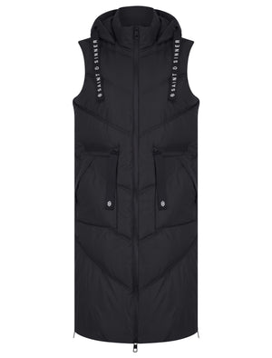 BLACK QUILTED HOODED 4 POCKET PUFFER GILET