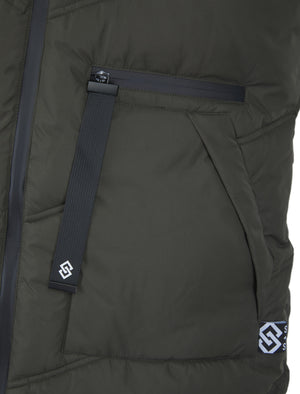 KHAKI QUILTED HOODED 4 POCKET PUFFER GILET