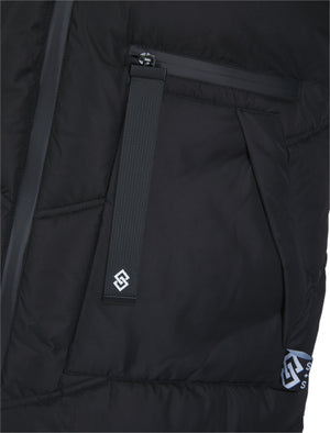 BLACK QUILTED HOODED 4 POCKET PUFFER GILET