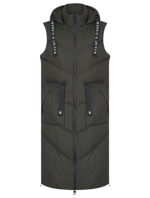 KHAKI QUILTED HOODED 4 POCKET PUFFER GILET