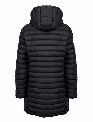 BLACK HOODED LIGHTWEIGHT QUILT PUFFER JACKET