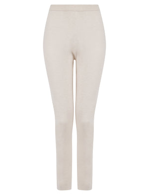 BEIGE HOODED TWO POCKET KNITTED LOUNGEWEAR SET