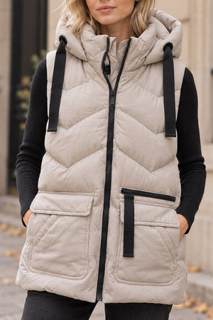 OYSTER QUILTED HOODED SHORT PUFFER GILET