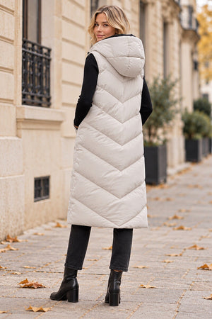 OYSTER QUILTED HOODED TWO POCKET PUFFER GILET