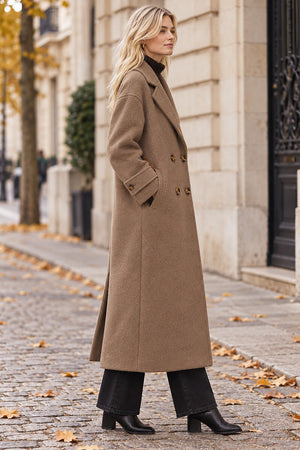TAUPE DOUBLE BREASTED LONG COAT