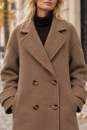 TAUPE DOUBLE BREASTED LONG COAT