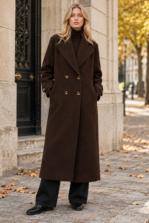 CHOCOLATE DOUBLE BREASTED LONG COAT