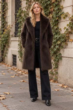 CHOCOLATE FAUX FUR LONG COAT