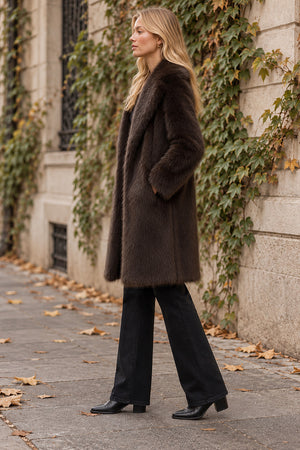 CHOCOLATE FAUX FUR LONG COAT