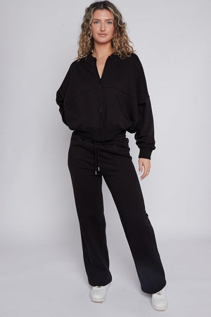 BLACK BOMBER SWEATSHIRT WITH WIDE LEG JOGGER