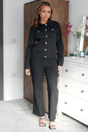 BLACK COTTON STRETCH DENIM JACKET