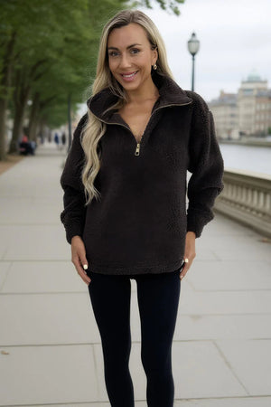 AX PARIS CHOCOLATE 1/4 ZIP TEDDY SWEATSHIRT