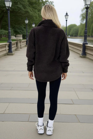 AX PARIS CHOCOLATE 1/4 ZIP TEDDY SWEATSHIRT