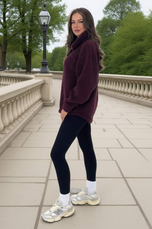 AX PARIS BURGUNDY 1/4 ZIP TEDDY SWEATSHIRT
