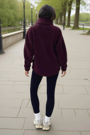 AX PARIS BURGUNDY 1/4 ZIP TEDDY SWEATSHIRT