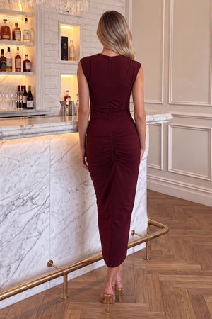AX PARIS PLUM DRAPED SASH TOP WRAP MIDI DRESS