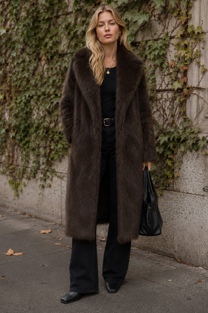 CHOCOLATE FAUX FUR LONG COAT