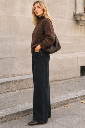 COFFEE HIGH NECK CABLE KNITTED JUMPER