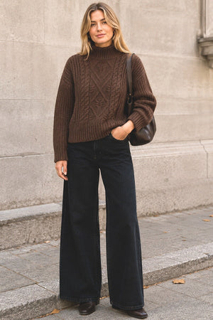 COFFEE HIGH NECK CABLE KNITTED JUMPER