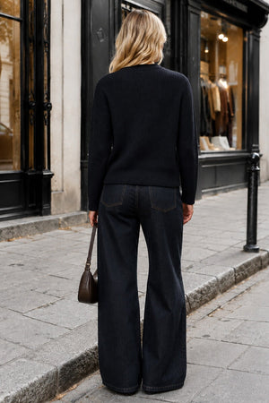 NAVY TWO POCKET BUTTON WAFFLE KNIT CARDIGAN