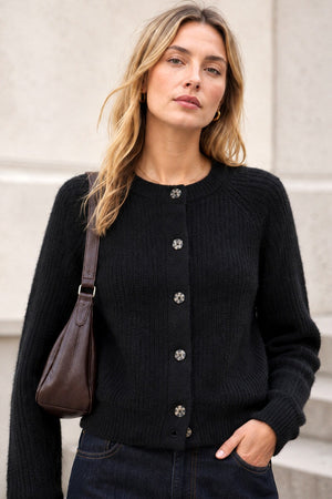 BLACK BUTTON KNITTED CARDIGAN