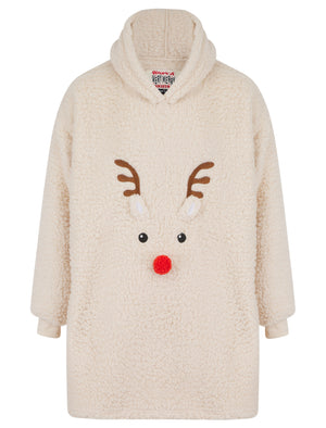 CREAM TEDDY OVERSIZED REINDEER SNUGGLE HOODIE
