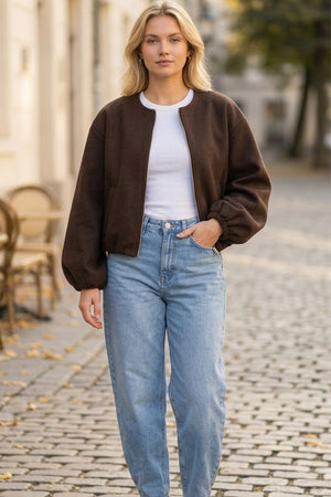 BROWN SOFT BOMBER JACKET