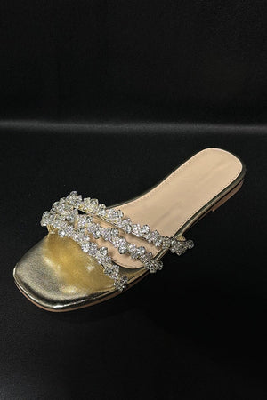 GOLD CRYSTAL TRIM FAUX LEATHER SLIDER