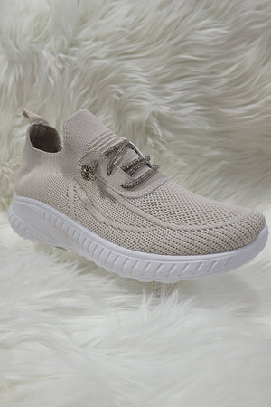 BEIGE METALLIC LACE SOCK TRAINER