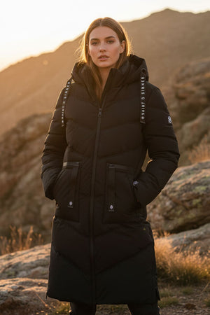 BLACK QUILTED HOODED 4 POCKET PUFFER COAT
