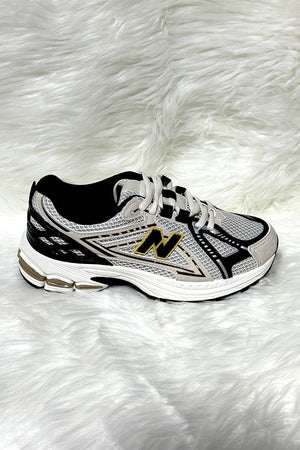 BLACK/BEIGE LOGO LACE UP CHUNKY RUNNER STYLE TRAINER