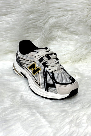 BLACK/BEIGE LOGO LACE UP CHUNKY RUNNER STYLE TRAINER