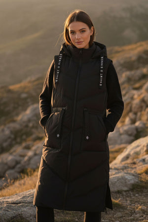 BLACK QUILTED HOODED 4 POCKET PUFFER GILET