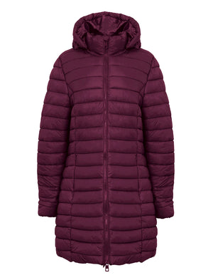 WINE HOODED LIGHTWEIGHT QUILT PUFFER JACKET