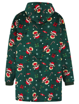 GREEN PRINTED JUNIOR OVERSIZED XMAS HOODED SNUGGLE