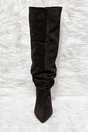 BROWN FAUX SUEDE SLOUCH KNEE HIGH BOOT