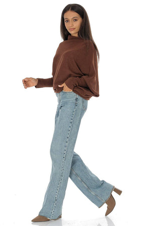 BROWN ASYMMETRIC DRAPED KNIT