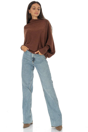 BROWN ASYMMETRIC DRAPED KNIT