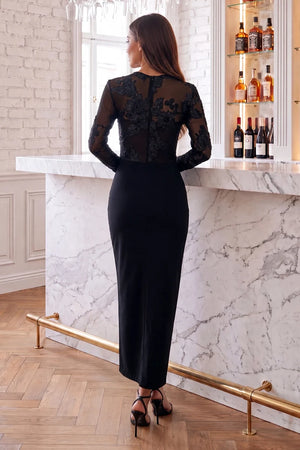 AX PARIS BLACK FLORAL EMBROIDERED MIDI DRESS
