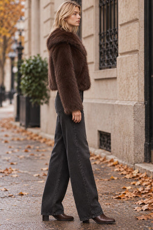 CHOCOLATE FAUX FUR SHORT JACKET