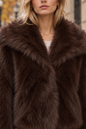 CHOCOLATE FAUX FUR SHORT JACKET