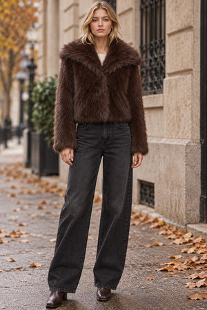 CHOCOLATE FAUX FUR SHORT JACKET
