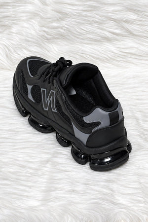 BLACK LOGO LACE UP CHUNKY RUNNER STYLE TRAINER