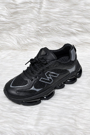 BLACK LOGO LACE UP CHUNKY RUNNER STYLE TRAINER