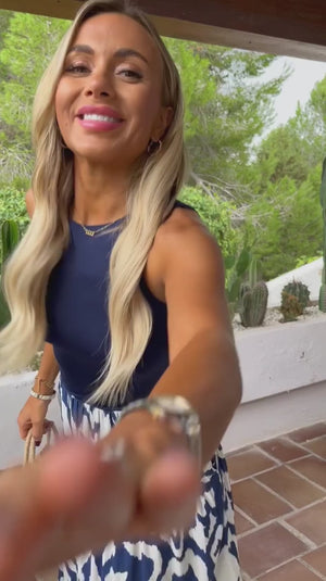 AX PARIS NAVY AND CREAM ABSTRACT PRINT 2 IN 1 SMOCK MIDI DRESS