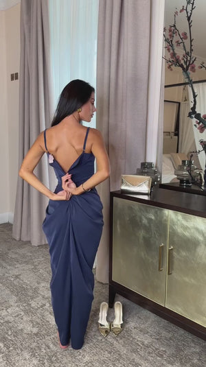 AX PARIS NAVY STRAPPY WRAP TOP GATHERED SKIRT MAXI DRESS