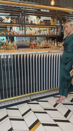 AX PARIS TEAL SATIN COWL NECK CROSS BACK MIDI DRESS