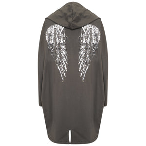 KHAKI ANGEL WING HOODED CARDI